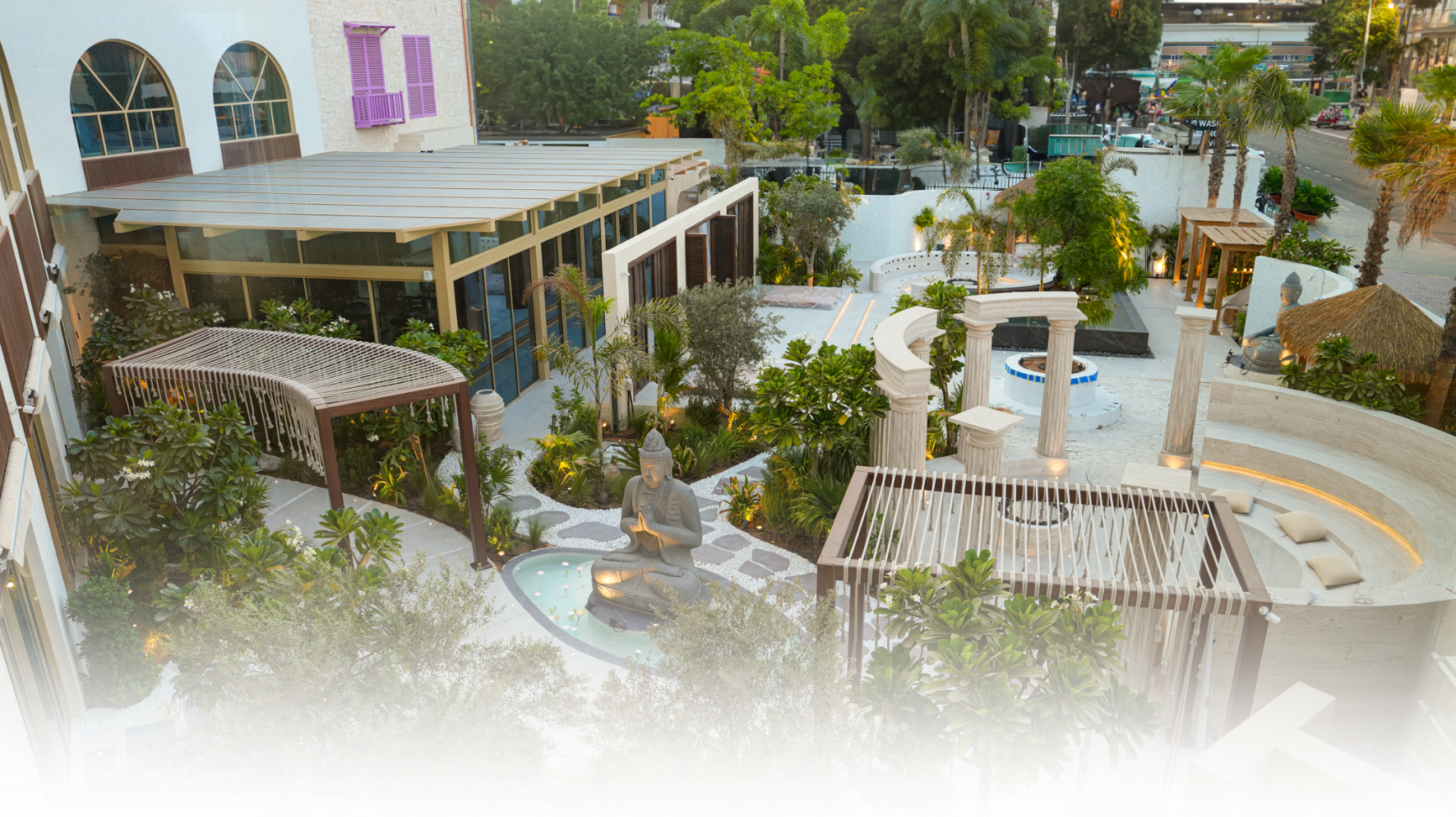 Wellness center with garden and relaxation areas